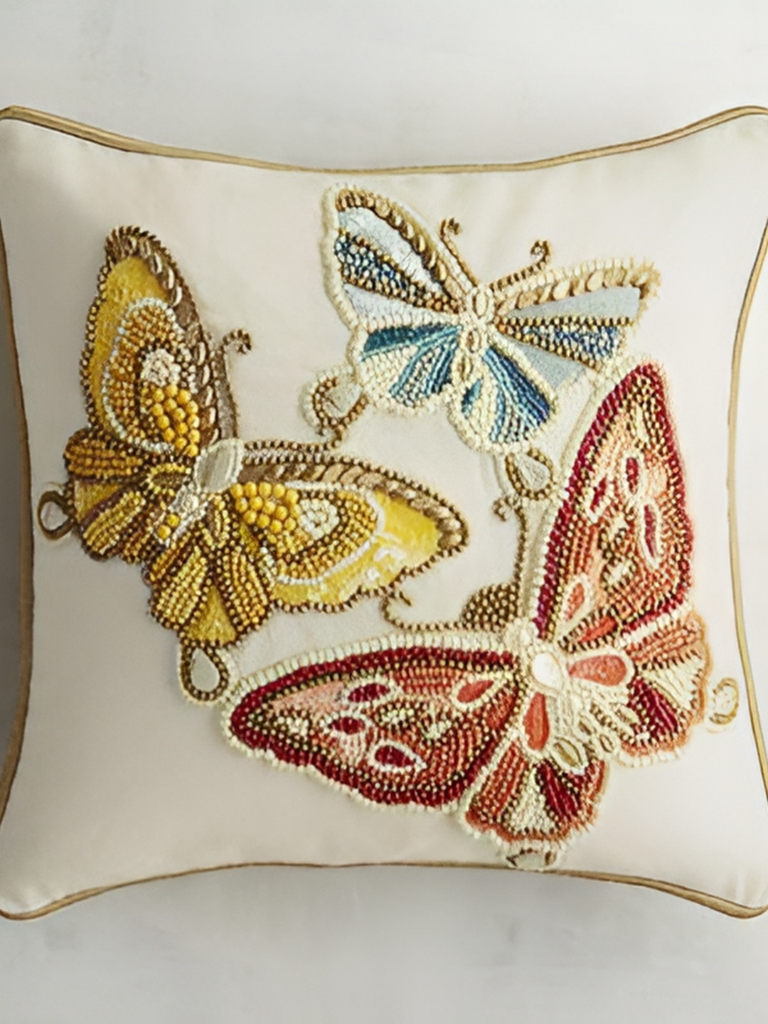 

Aditya Impex Cream & Red Embroidered Silk Square Cushion Cover