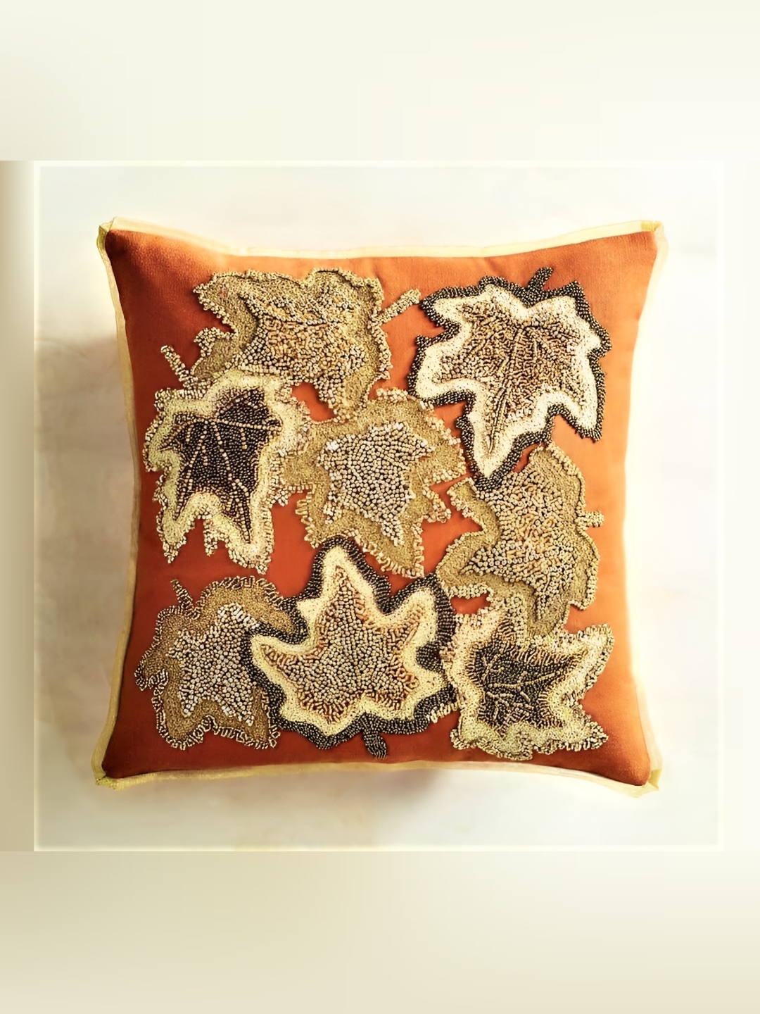 

Aditya Impex Orange & Gold-Toned Embroidered Silk Square Cushion Cover