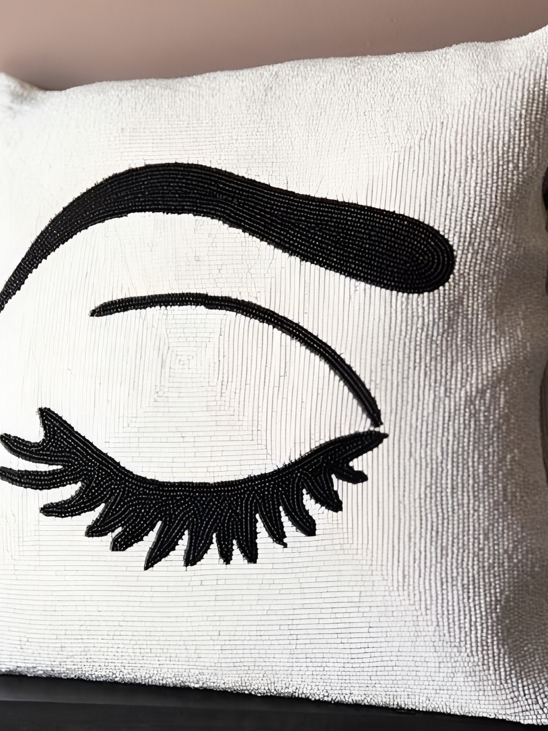 

Aditya Impex White & Black Self Design Silk Square Cushion Cover