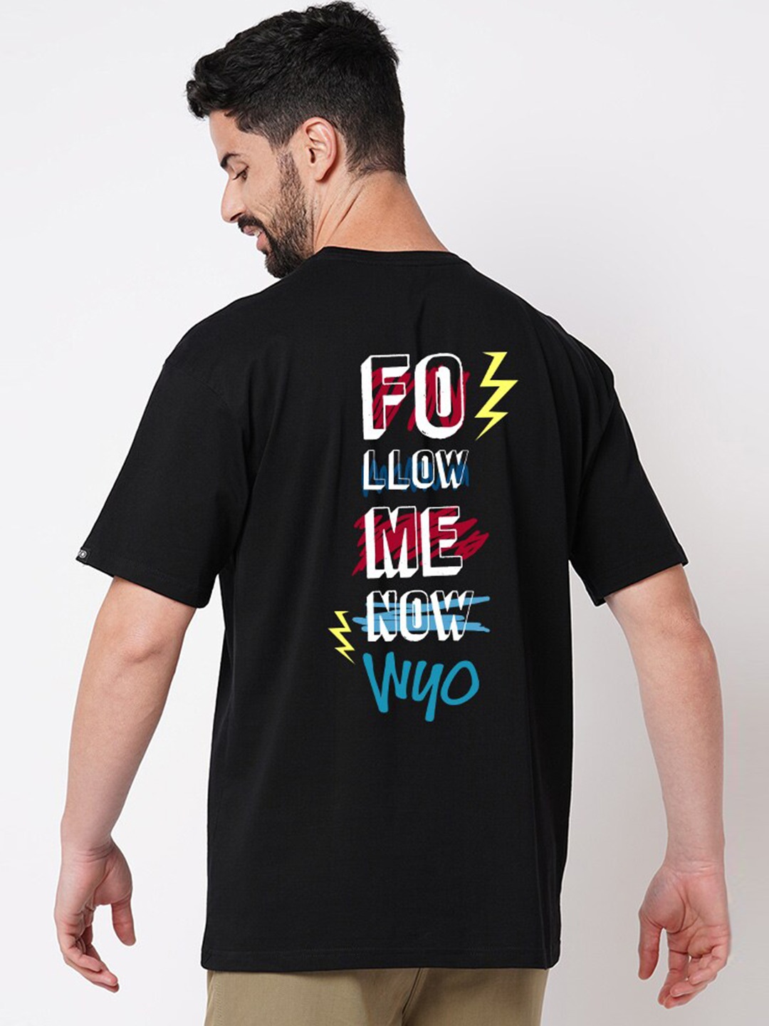 Wear Your Opinion Typography Printed Cotton Oversized T-shirt, Black