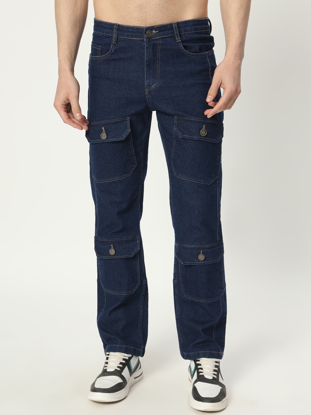 

BAESD Men Jean Straight Fit Mildly Distressed Stretchable Cargo Styles Jeans, Blue