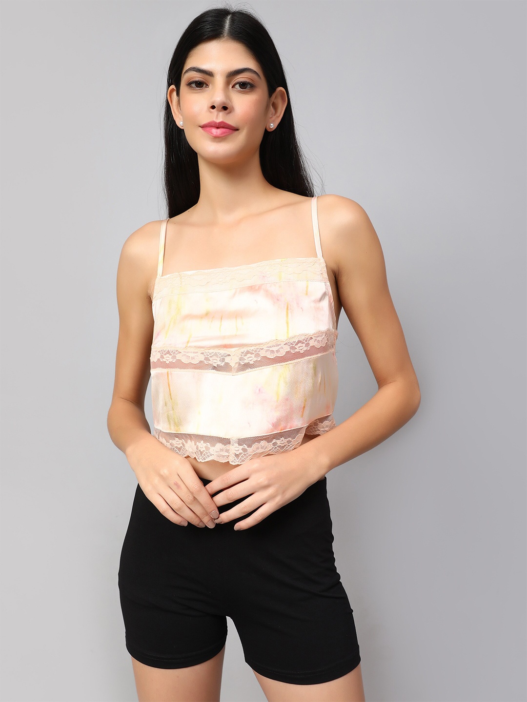 

Amagyaa Self Designed Shoulder Straps Crop Top, Peach