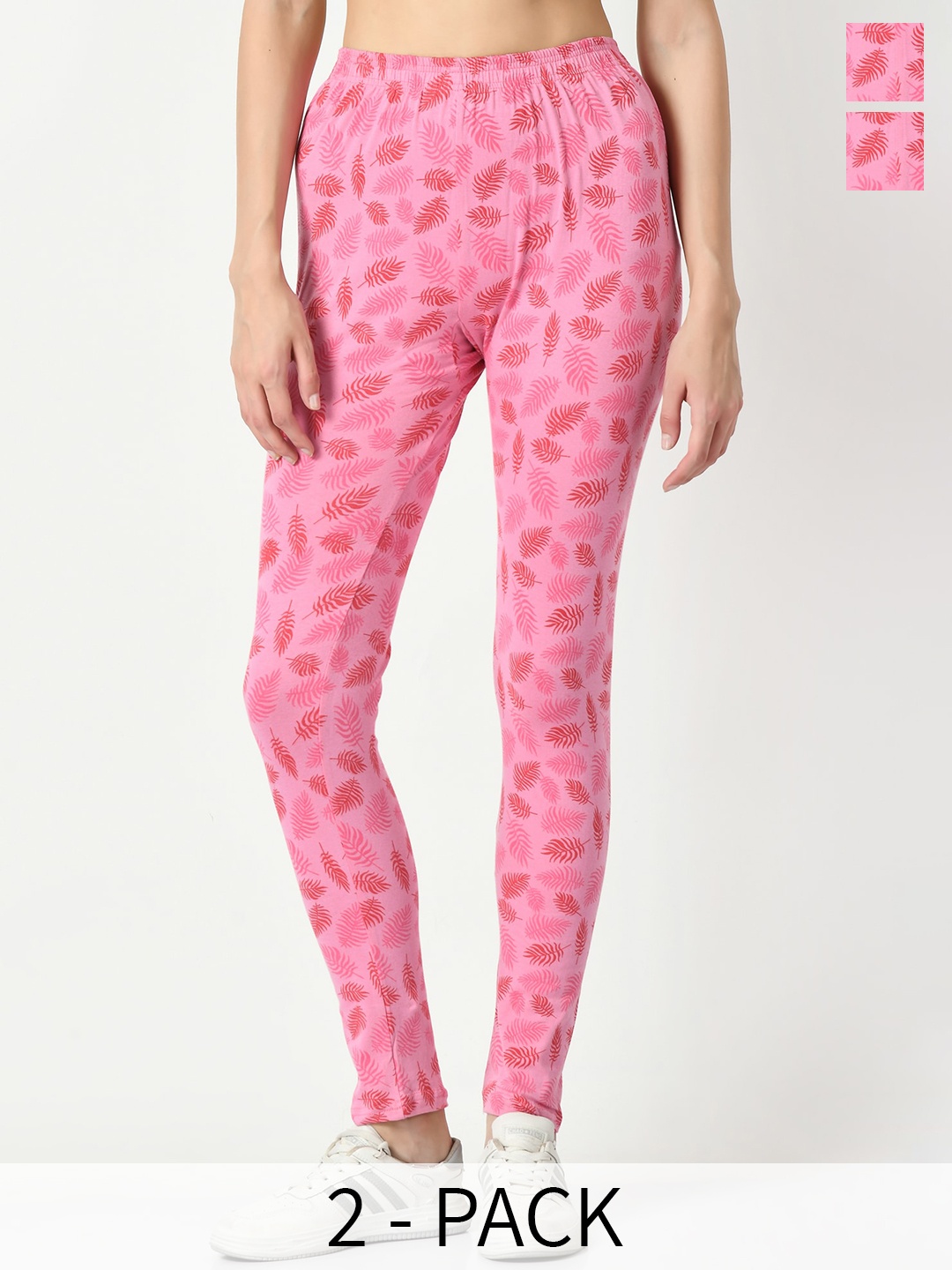 

BAESD Pack of 2 Slim Fit Printed Ankle-Length Leggings, Pink