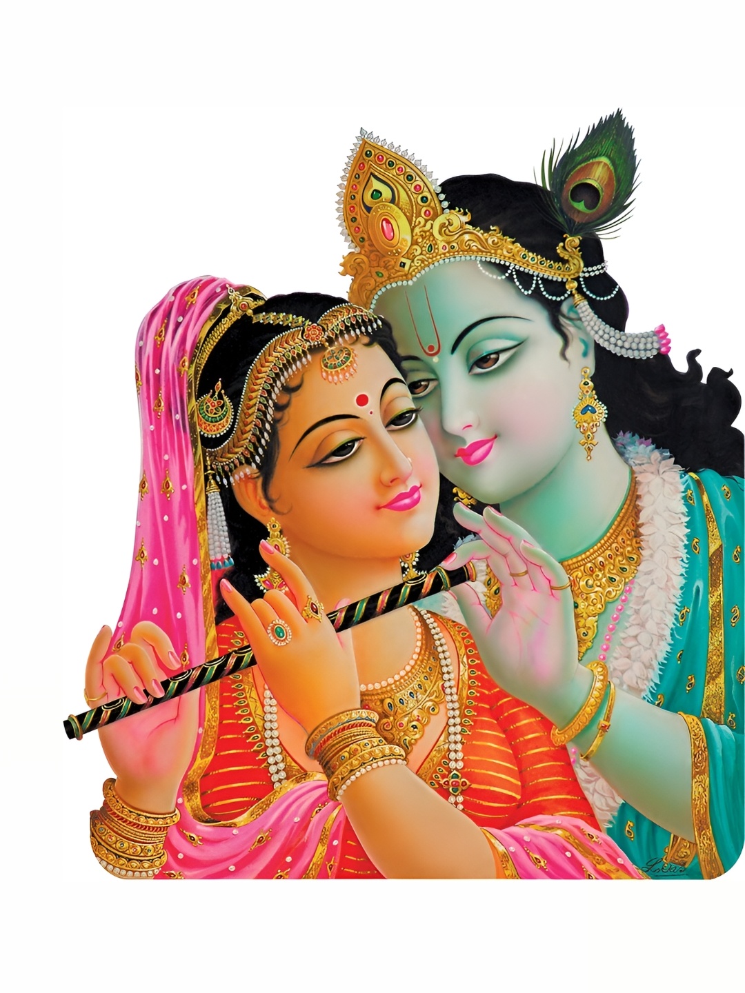 

Aquire god & god's Green & Pink Radha Krishna Printed Wallpaper