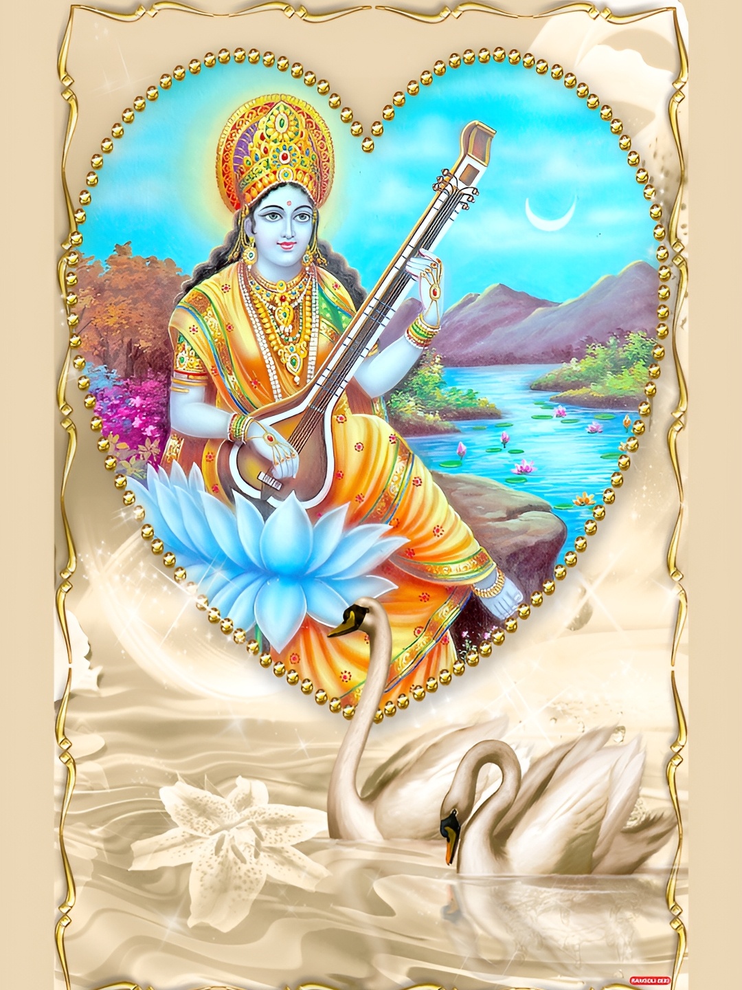 

Aquire Blue & Orange-Colored Saraswati Ji Printed Wall Sticker