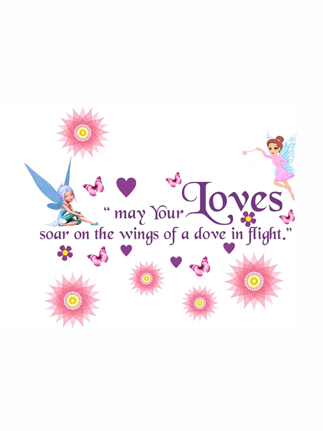 

Aquire Purple & Pink Love Quote With Fairies Printed Self-Adhesive Waterproof Wall Sticker