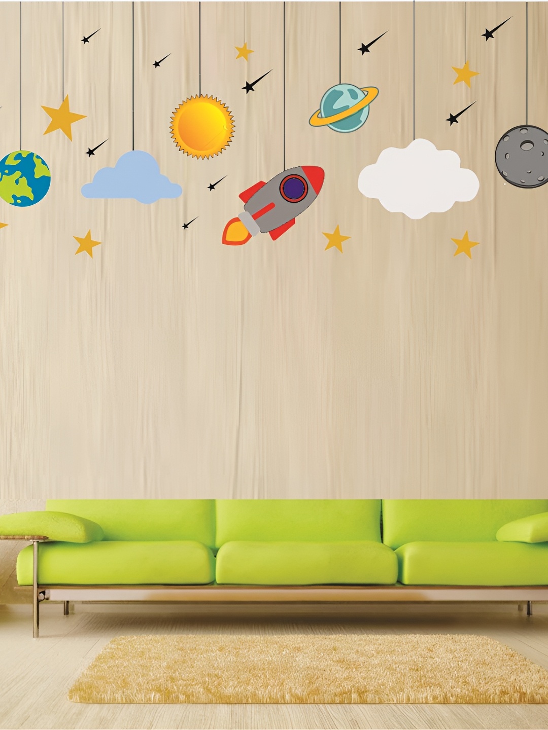 

Aquire Yellow & Blue Space & Rocket Printed Self-Adhesive Wall Sticker