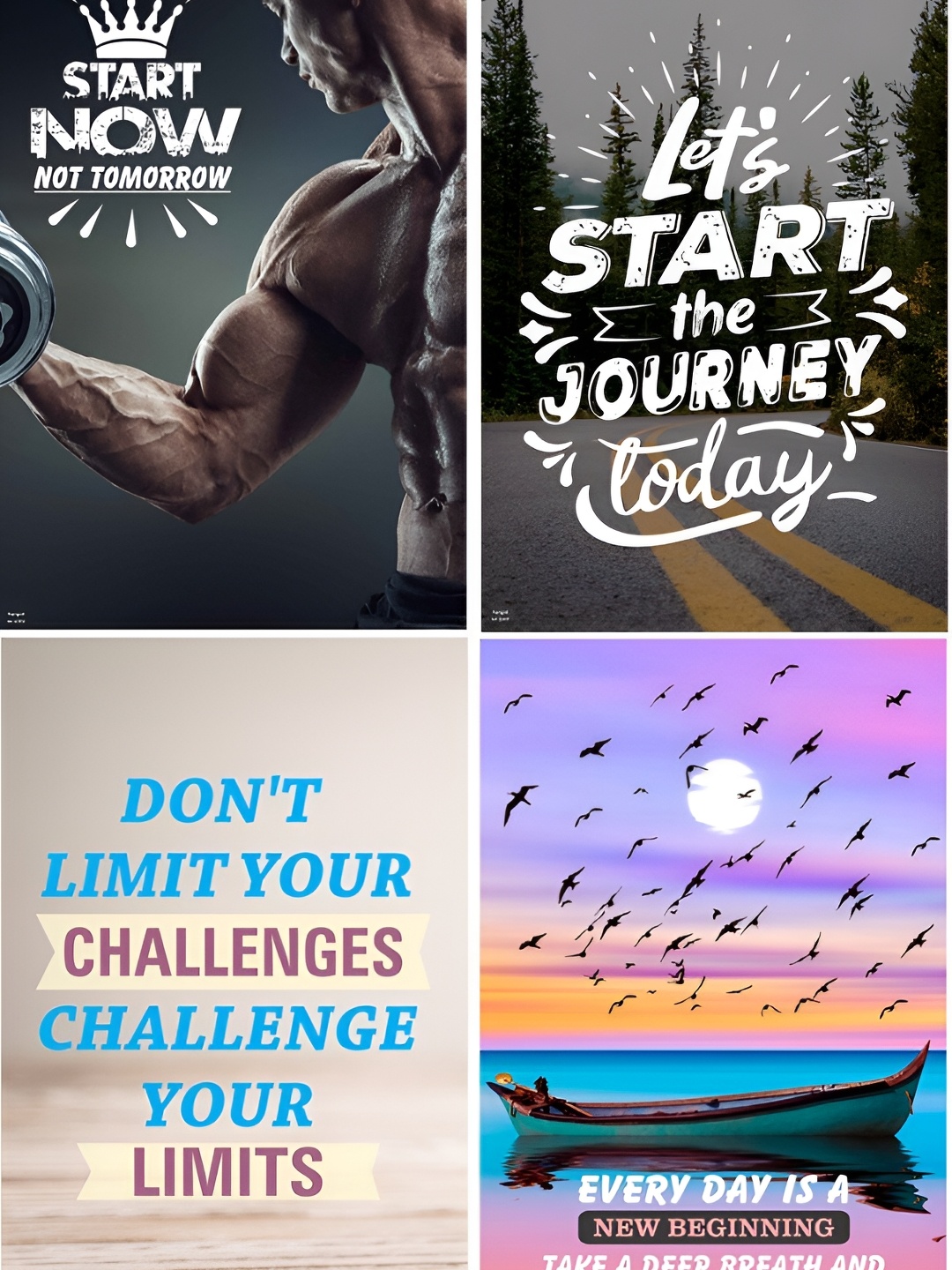 

Aquire Grey & Blue 4 Pcs Motivation Quotes Printed Self-Adhesive Wall Stickers, Beige