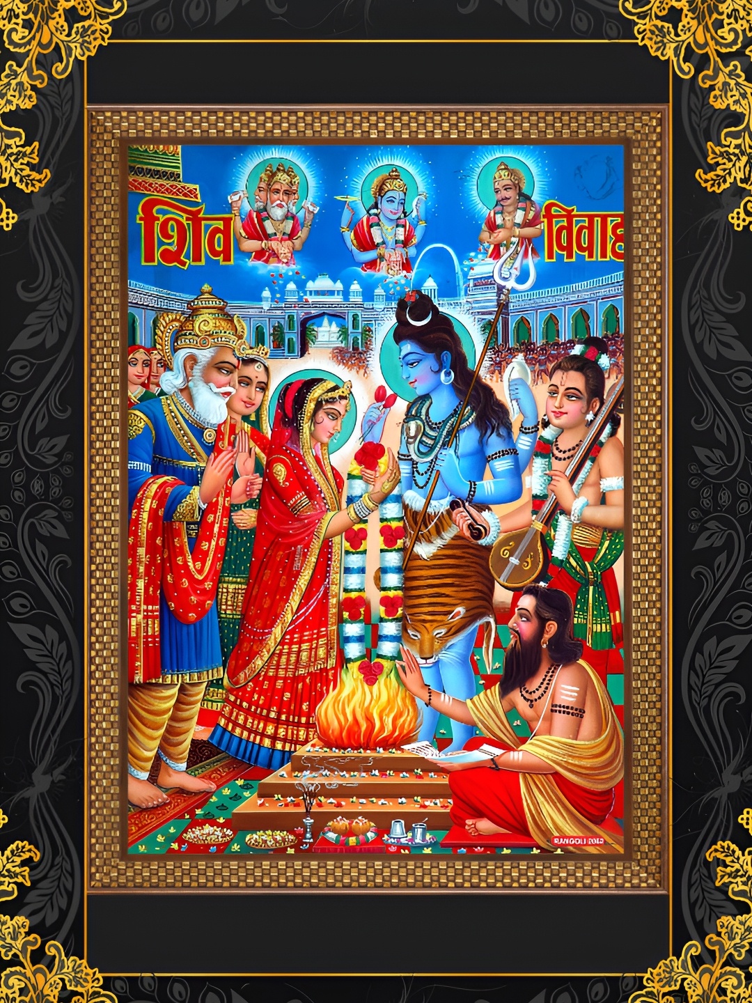 

Aquire Blue & Red Lord Shiva Parvati Vivah Printed Wall Sticker