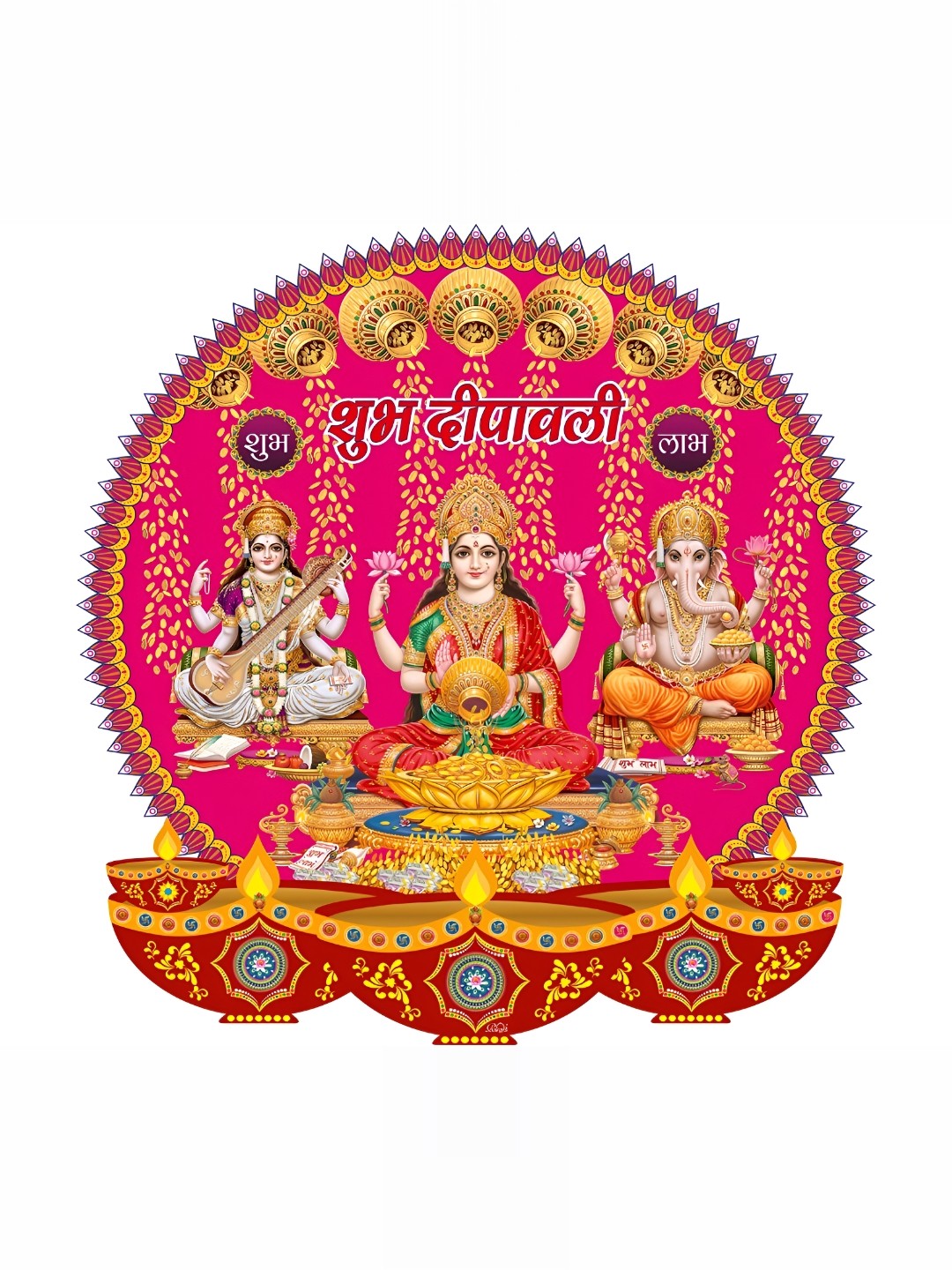 

Aquire Pink & Yellow Laxmi Ganesh Saraswati Printed Self-adhesive Wallpaper