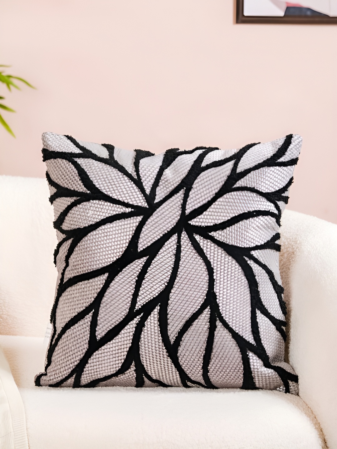 

Nestasia Grey & Black Floral Embroidered Square Cushion Cover