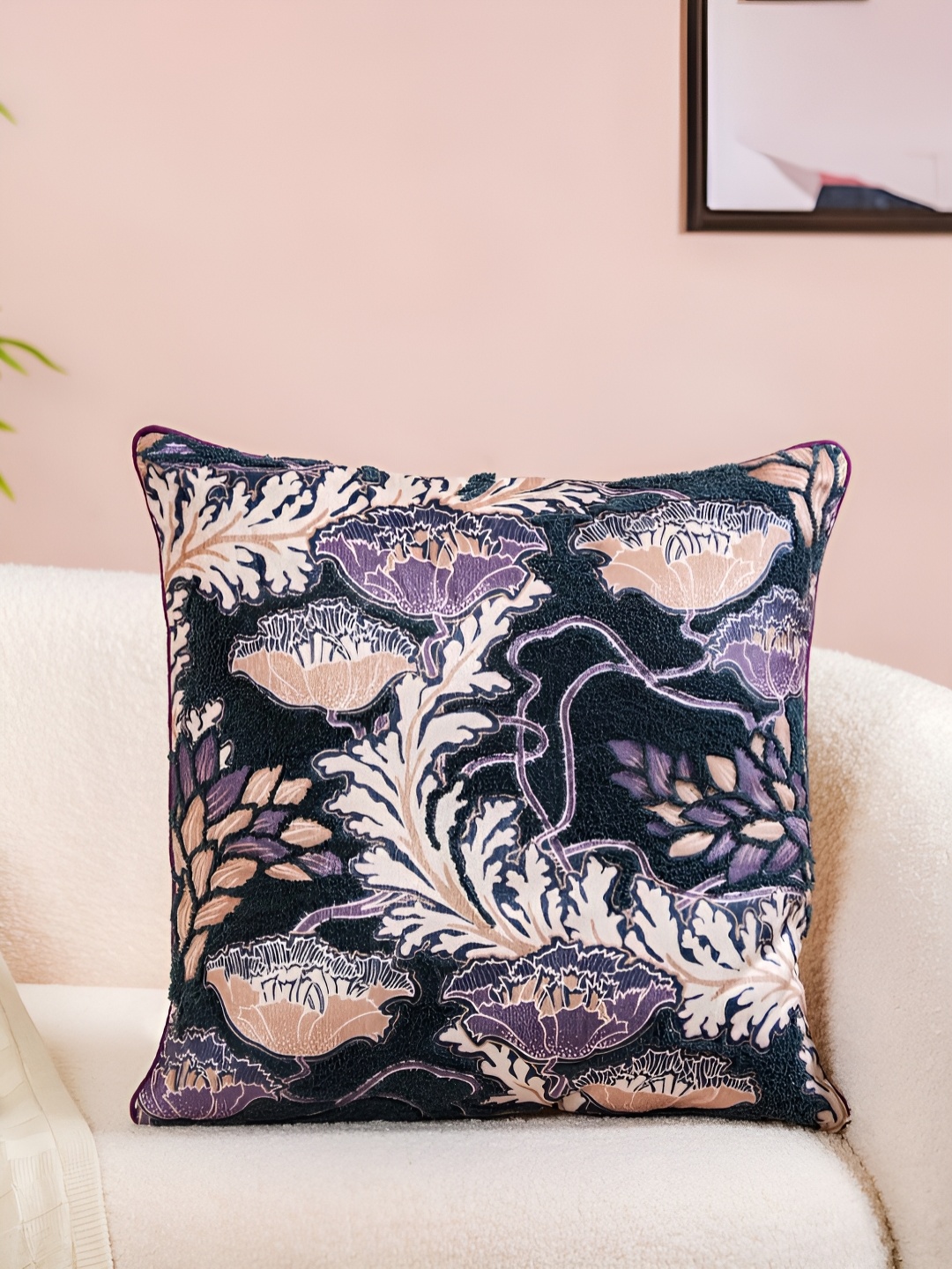 

Nestasia Navy Blue & White Floral Cotton Square Cushion Cover