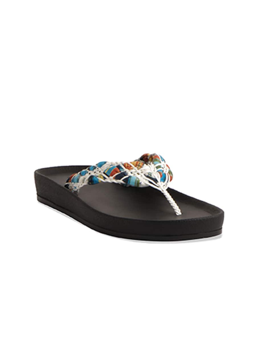 

ERIDANI Textured Open Toe T-straps Flats, White