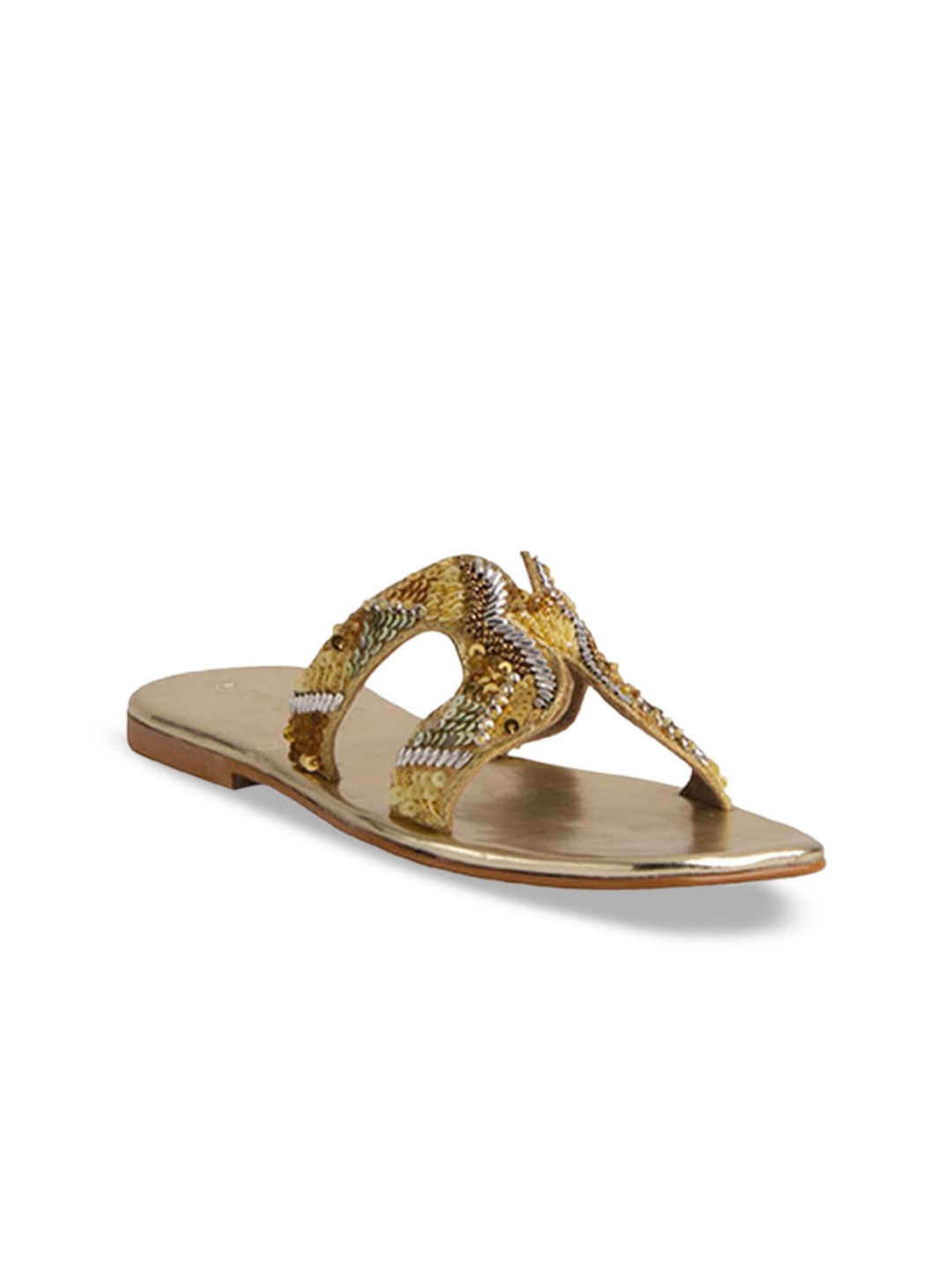 

ERIDANI Embellished Open Toe Flats, Gold
