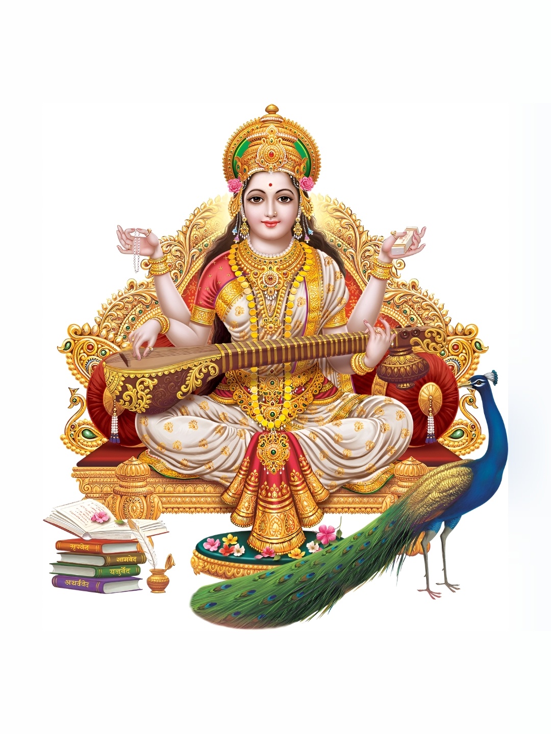 

Aquire White & Red Saraswati Ji Printed Wall Sticker