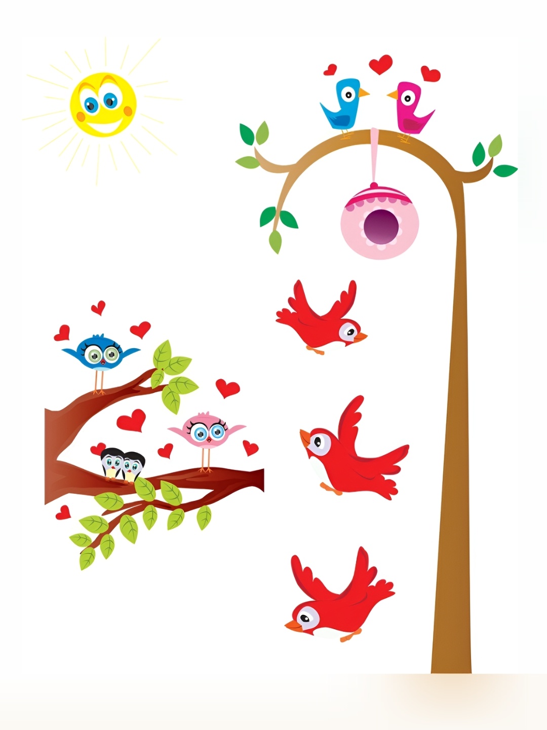 

Aquire God & God's Green & Pink Bird's Family Printed Self-Adhesive Wall Sticker