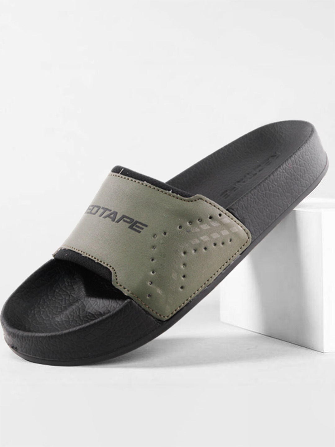 

Red Tape Men Printed Sliders, Olive
