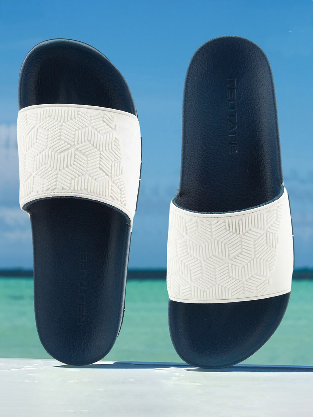 

Red Tape Men Textured Sliders, Navy blue