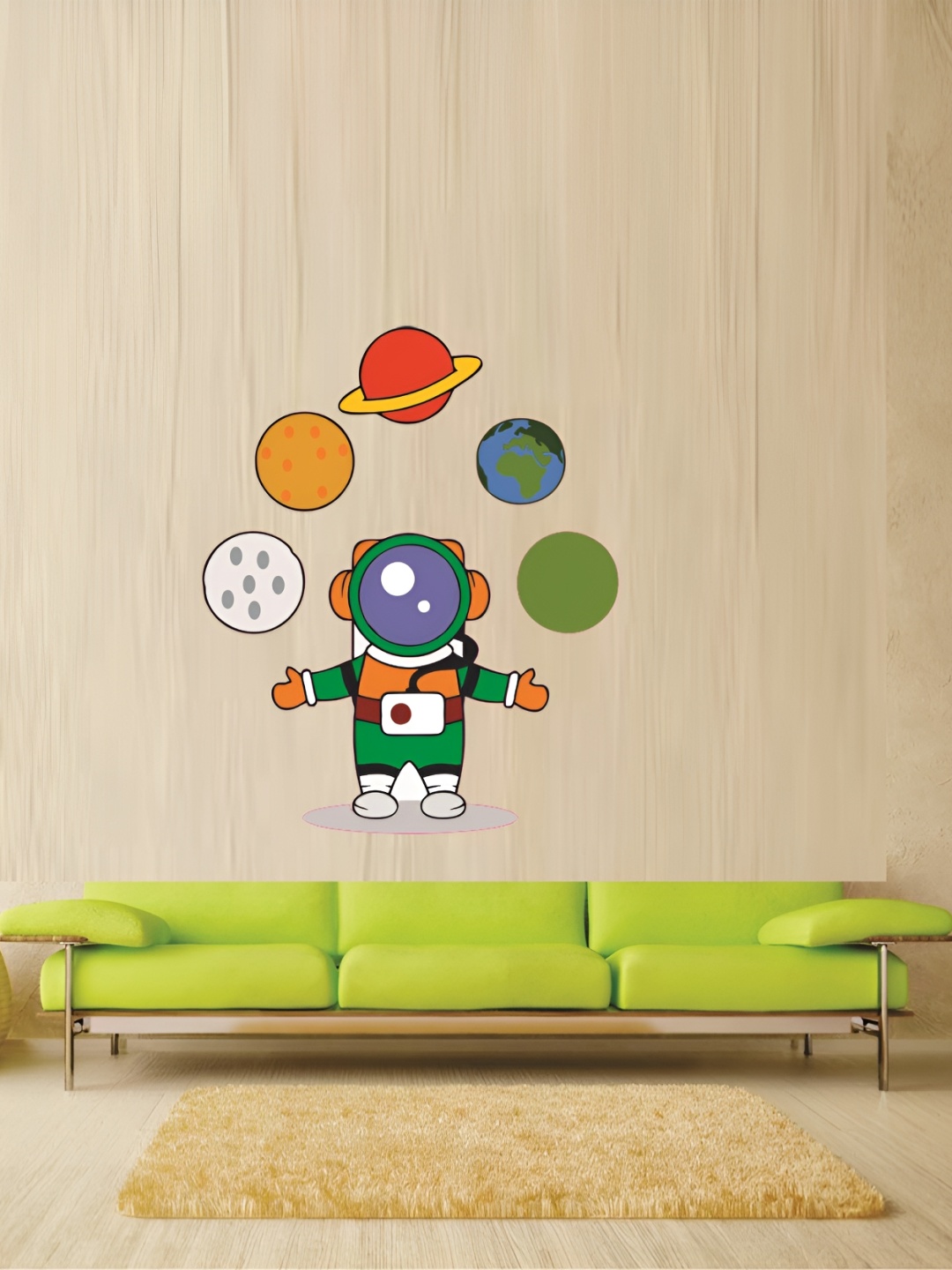 

Aquire god & god's Blue & Green Astronaut & Planets Printed Self-Adhesive Wall Sticker