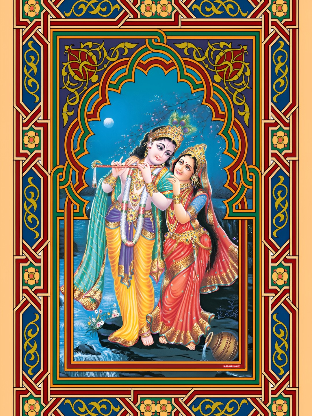 

Aquire god & god's Blue & Red Radha Krishna Laminated Sticker