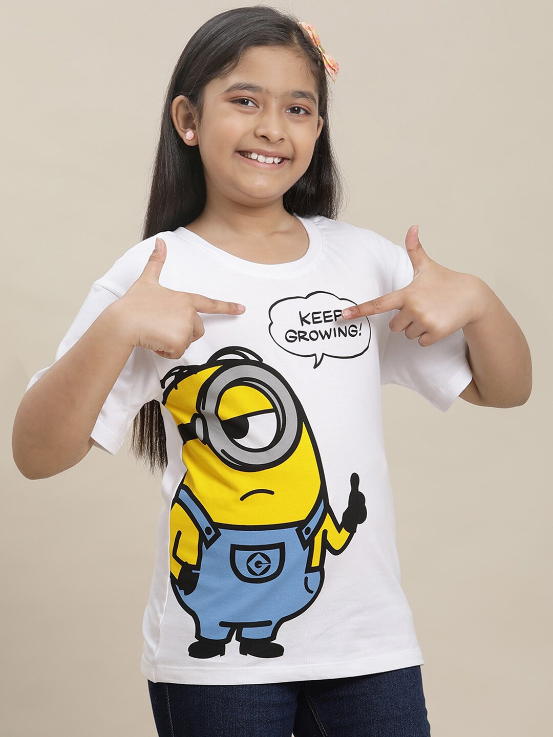 

Kids Ville Girls Minions Printed Pure Cotton Tshirt, White