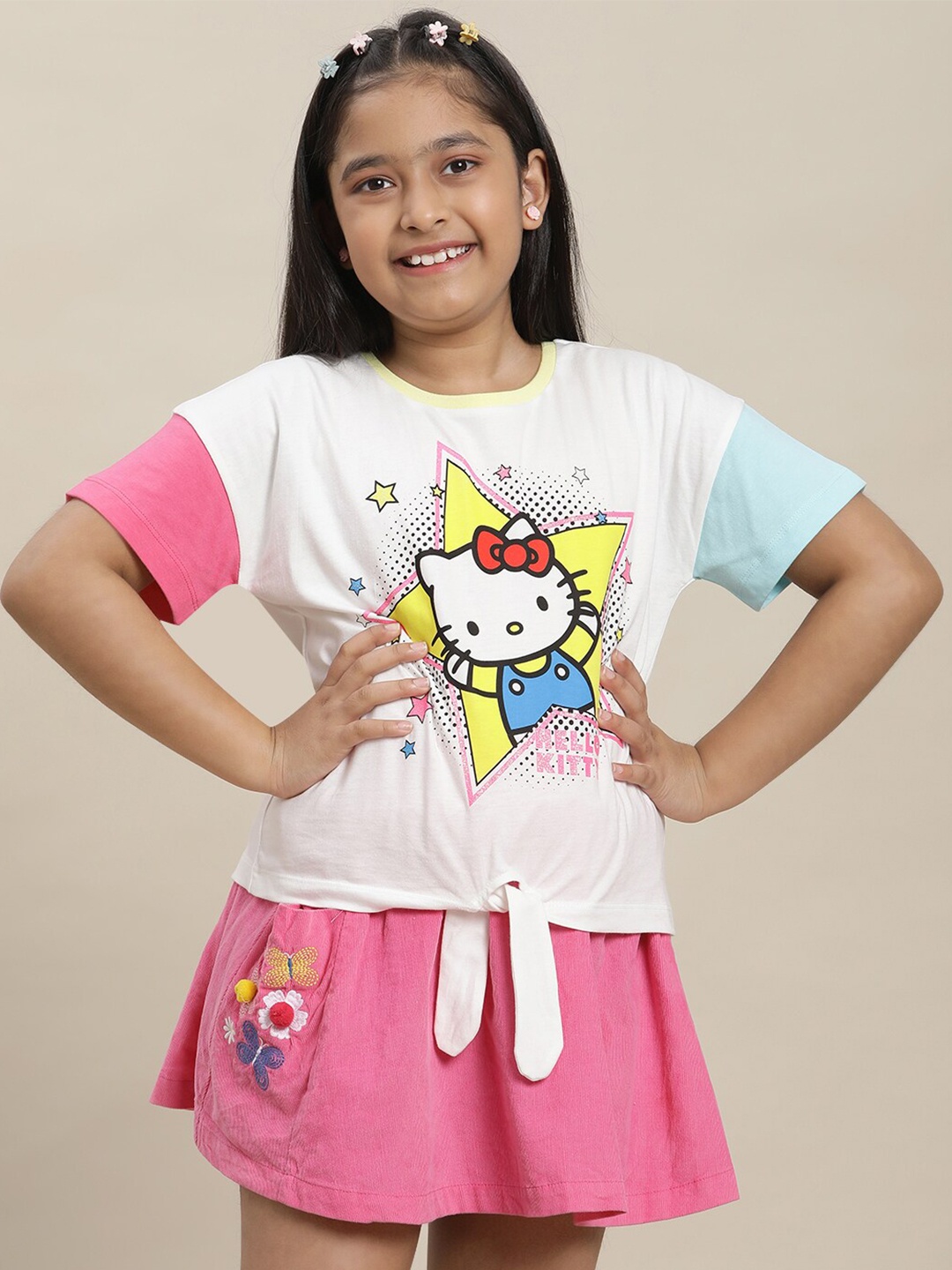 

Kids Ville Girls Hello Kitty Printed Pure Cotton T-Shirt, Off white