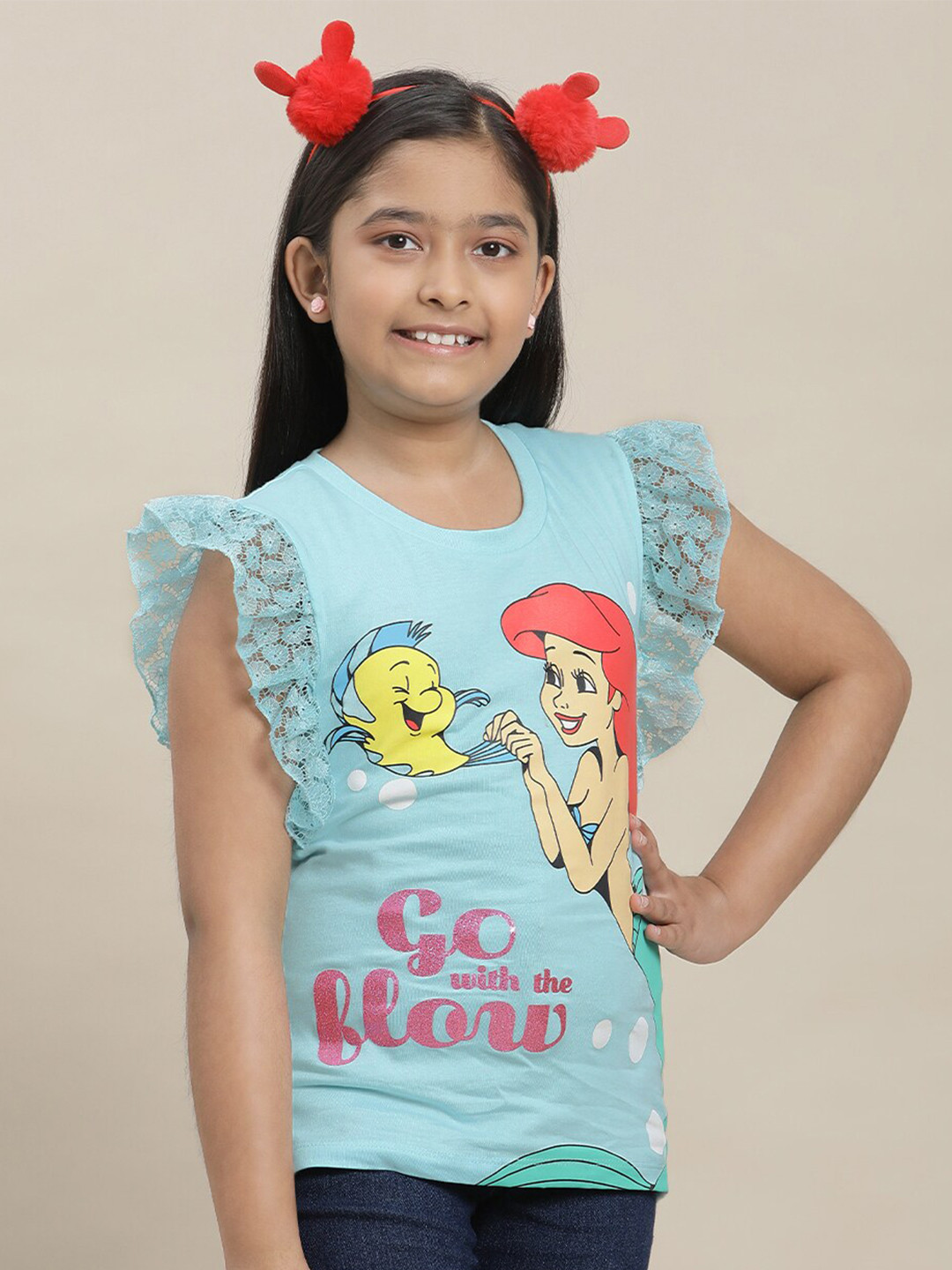 

Kids Ville Girls Disney Princess Printed Pure Cotton Tshirt, Blue