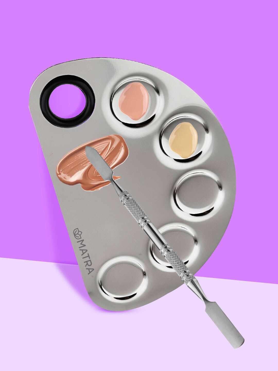 

MATRA D Shape Stainless Steel Makeup Mixing Palette With Spatula Tool, Silver