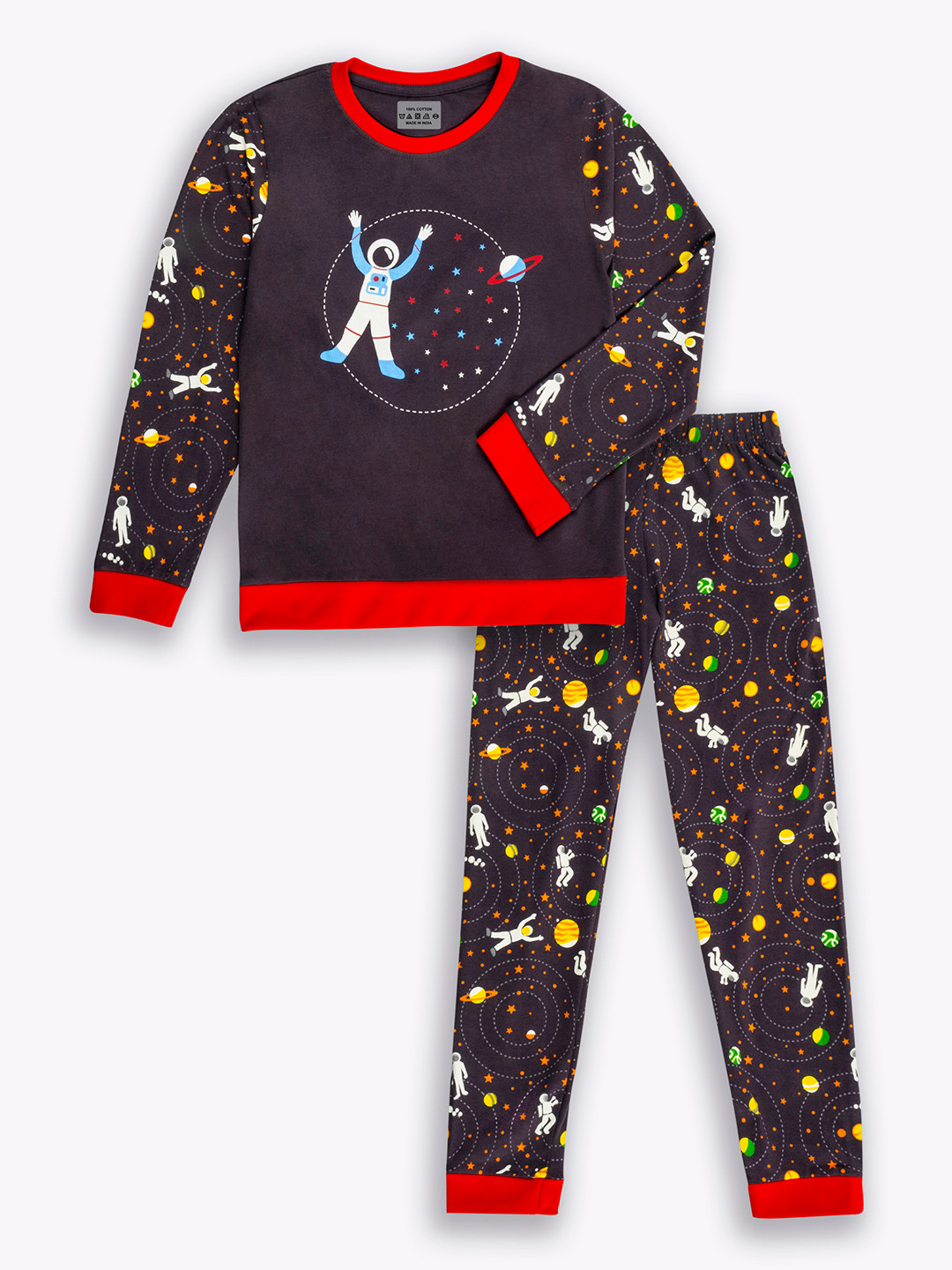 

BAESD Kids Abstract Printed Pure Cotton T-shirt With Pyjamas, Black