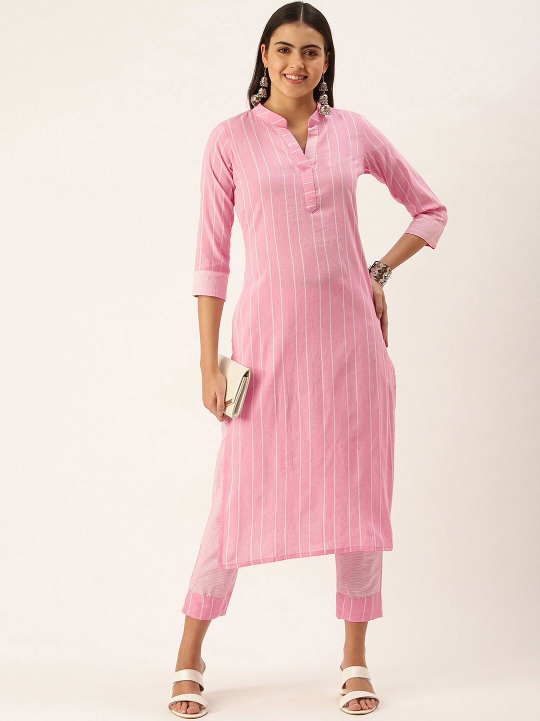 

Shaily Pink Striped Regular Striped Kurta with Trousers