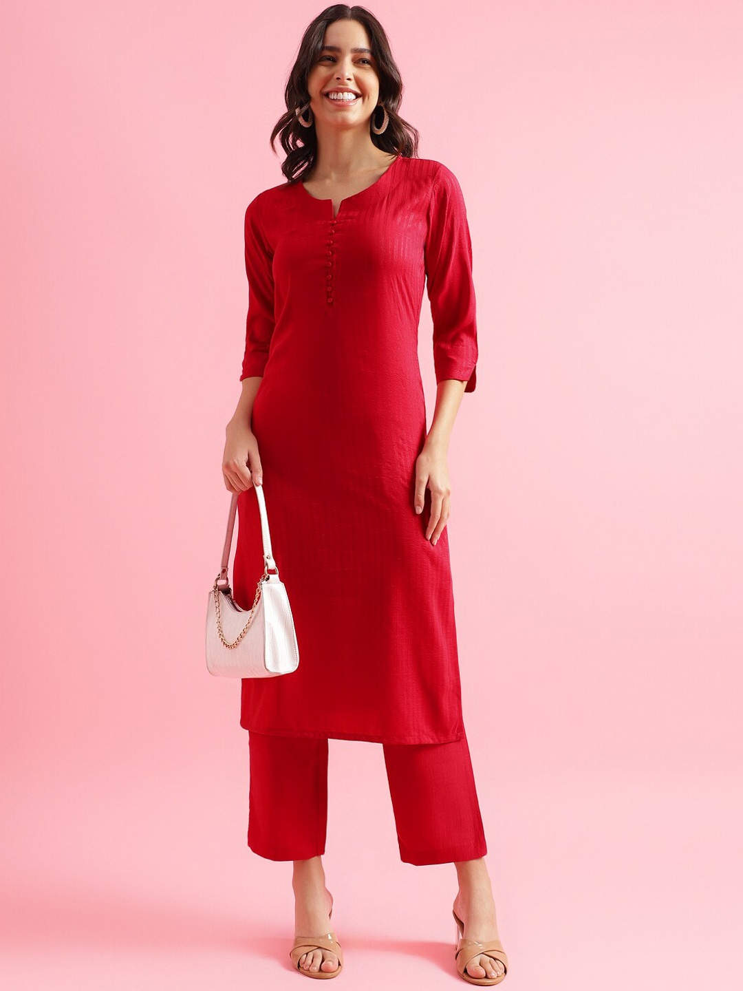 

Shaily Striped Regular Straight Thread Work Kurta with Trouser, Magenta