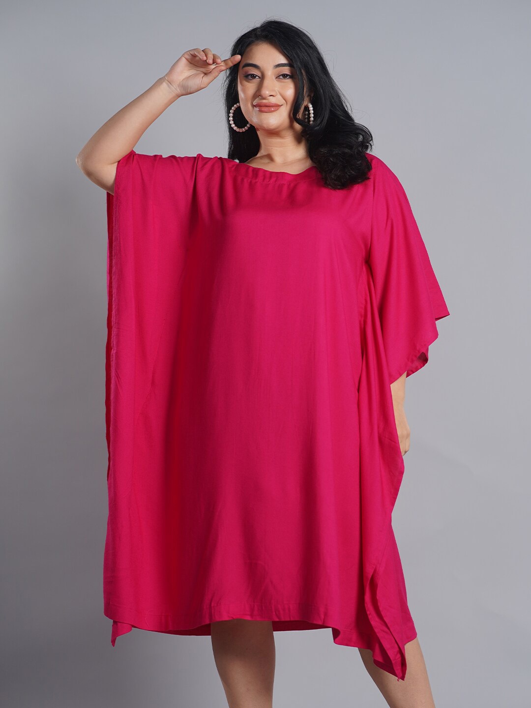 

LetsDressUp Floral Printed Kimono Sleeves Kaftan Midi Dress, Magenta
