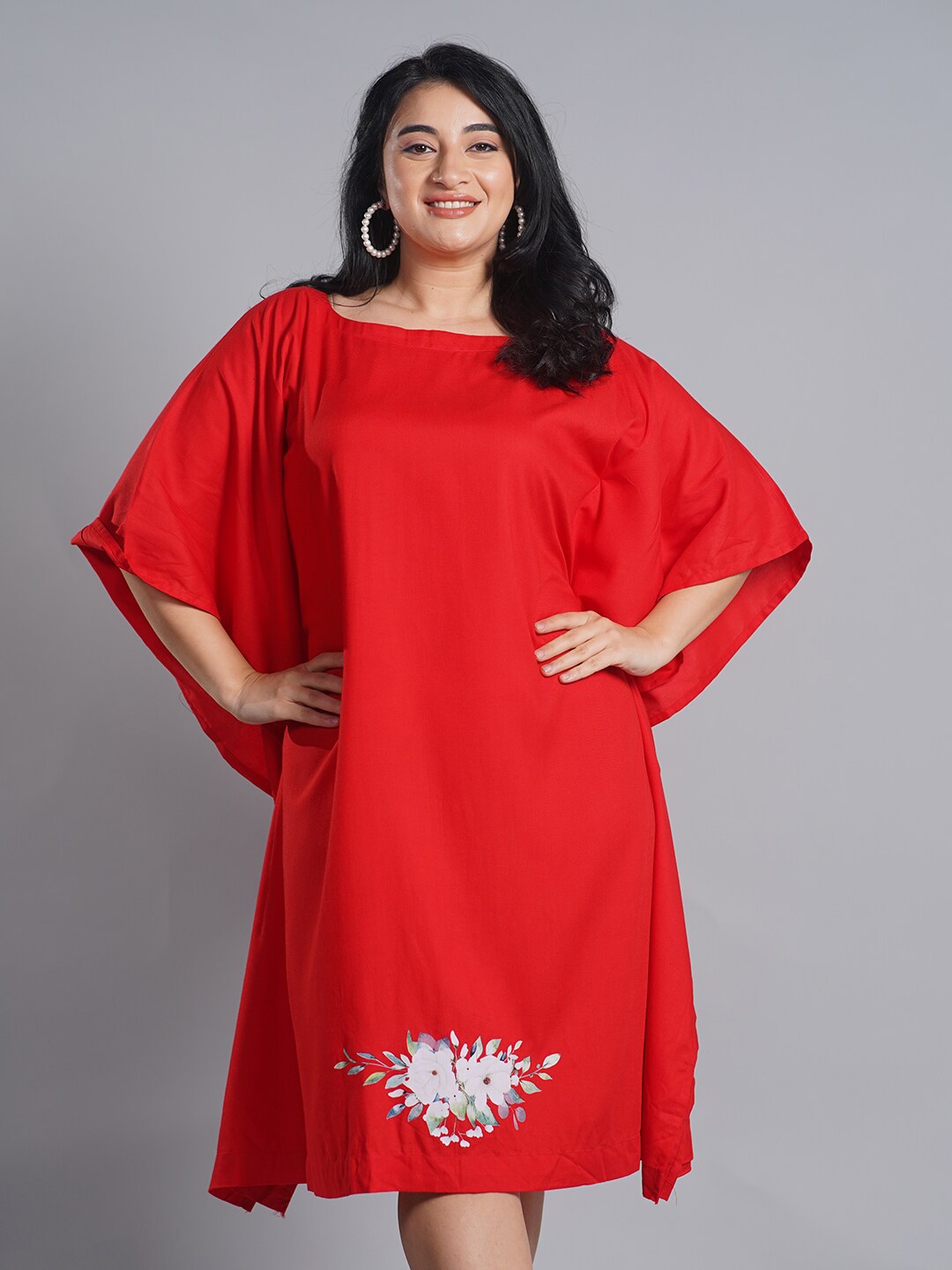 

LetsDressUp BeMyPeace Floral Printed Kimono Sleeves Kaftan Midi Dress, Red