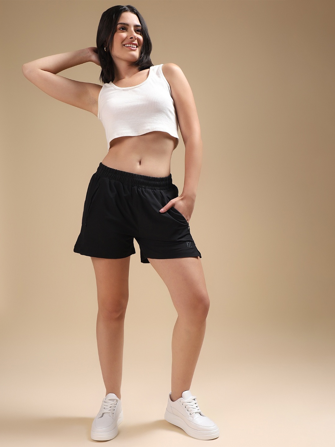 

RYZ Women Loose Fit Low-Rise Training or Gym Shorts, Black