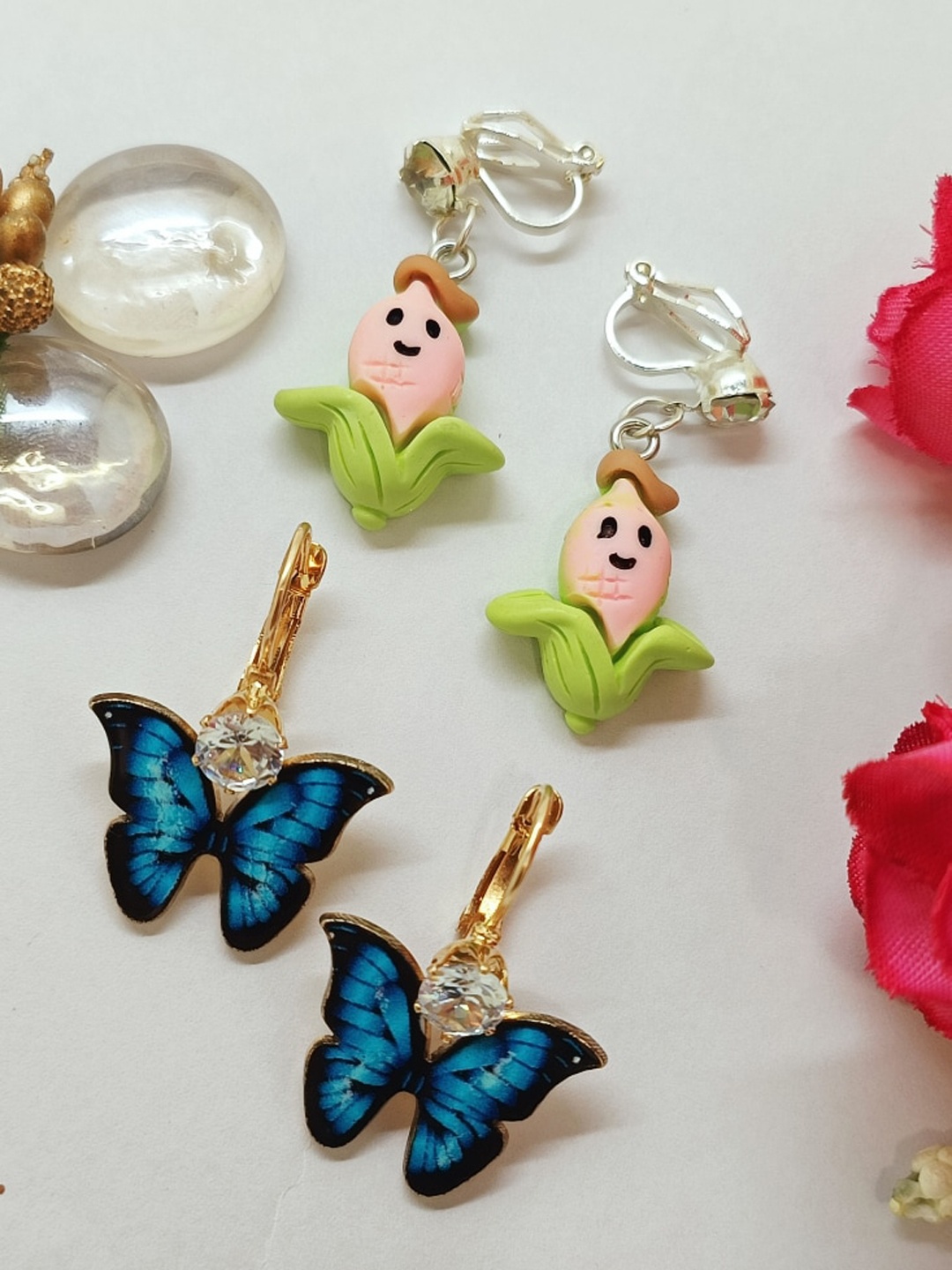 

FEMMIBELLA Set of 2 Gold-Plated Quirky Drop Earrings