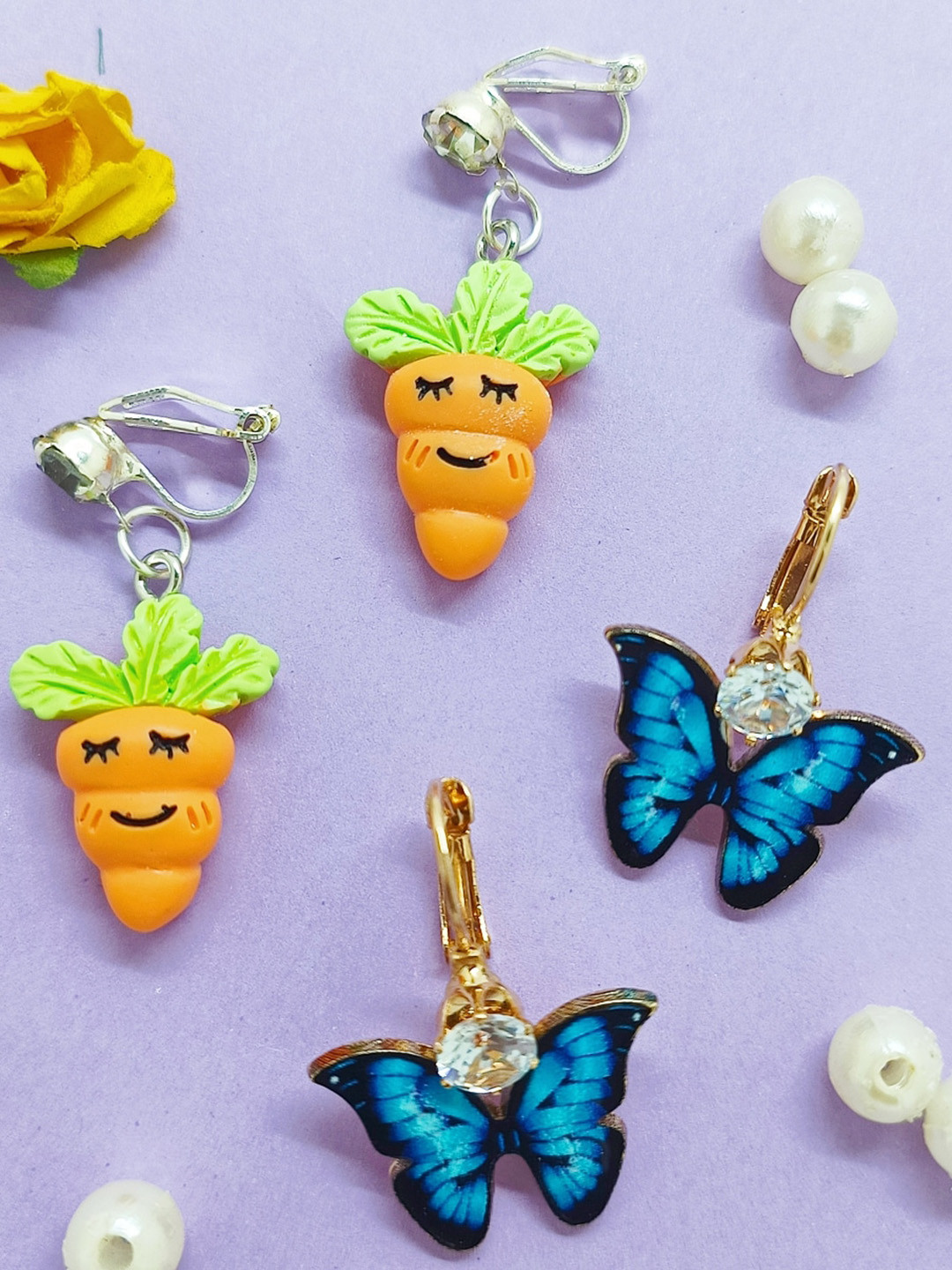 

FEMMIBELLA Set of 2 Gold-Plated Quirky Drop Earrings