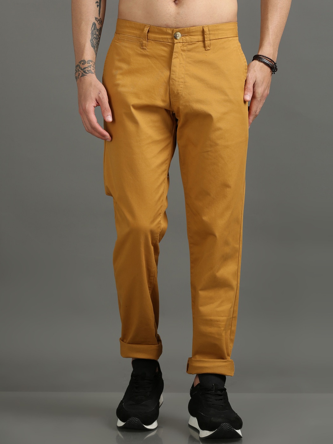 

Dogi Verg Men Tailored Slim Fit Cotton Chinos Trousers, Yellow