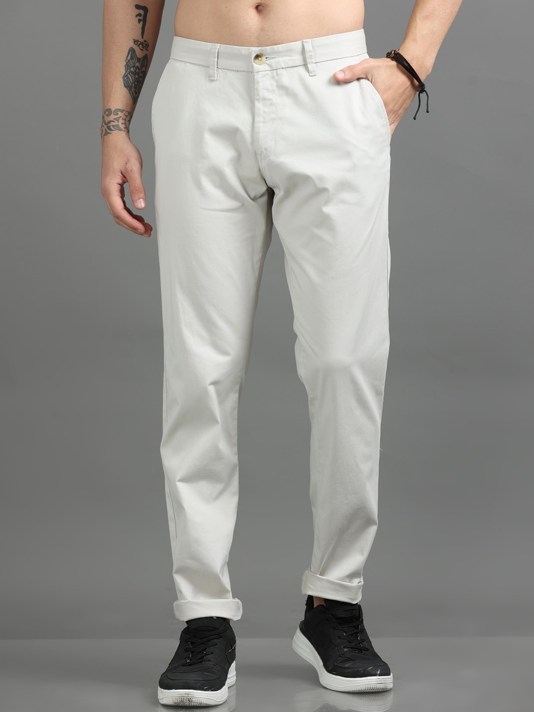 

Dogi Verg Men Tailored Slim Fit Cotton Chinos Trousers, Off white
