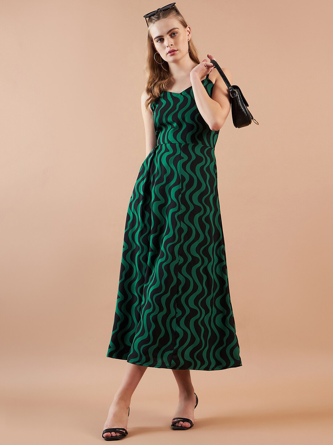 

Freehand by The Indian Garage Co Print Shoulder Straps A-Line Midi Dress, Black