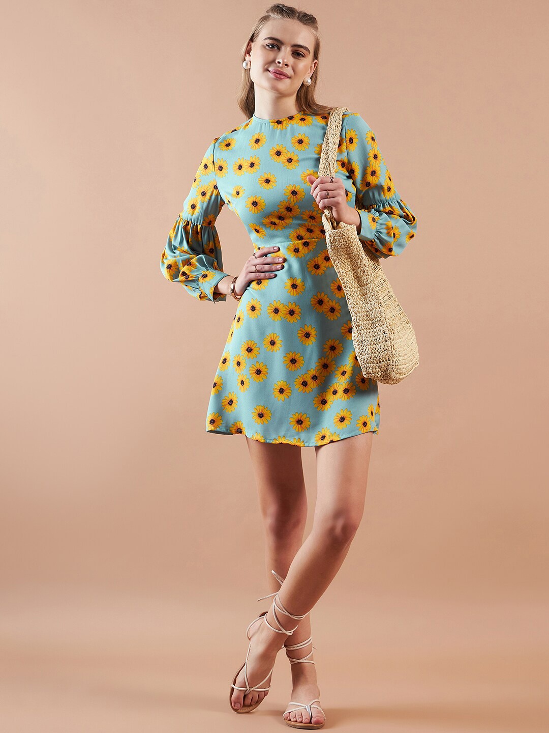 

Freehand by The Indian Garage Co Floral Print Bell Sleeve A-Line Dress, Blue