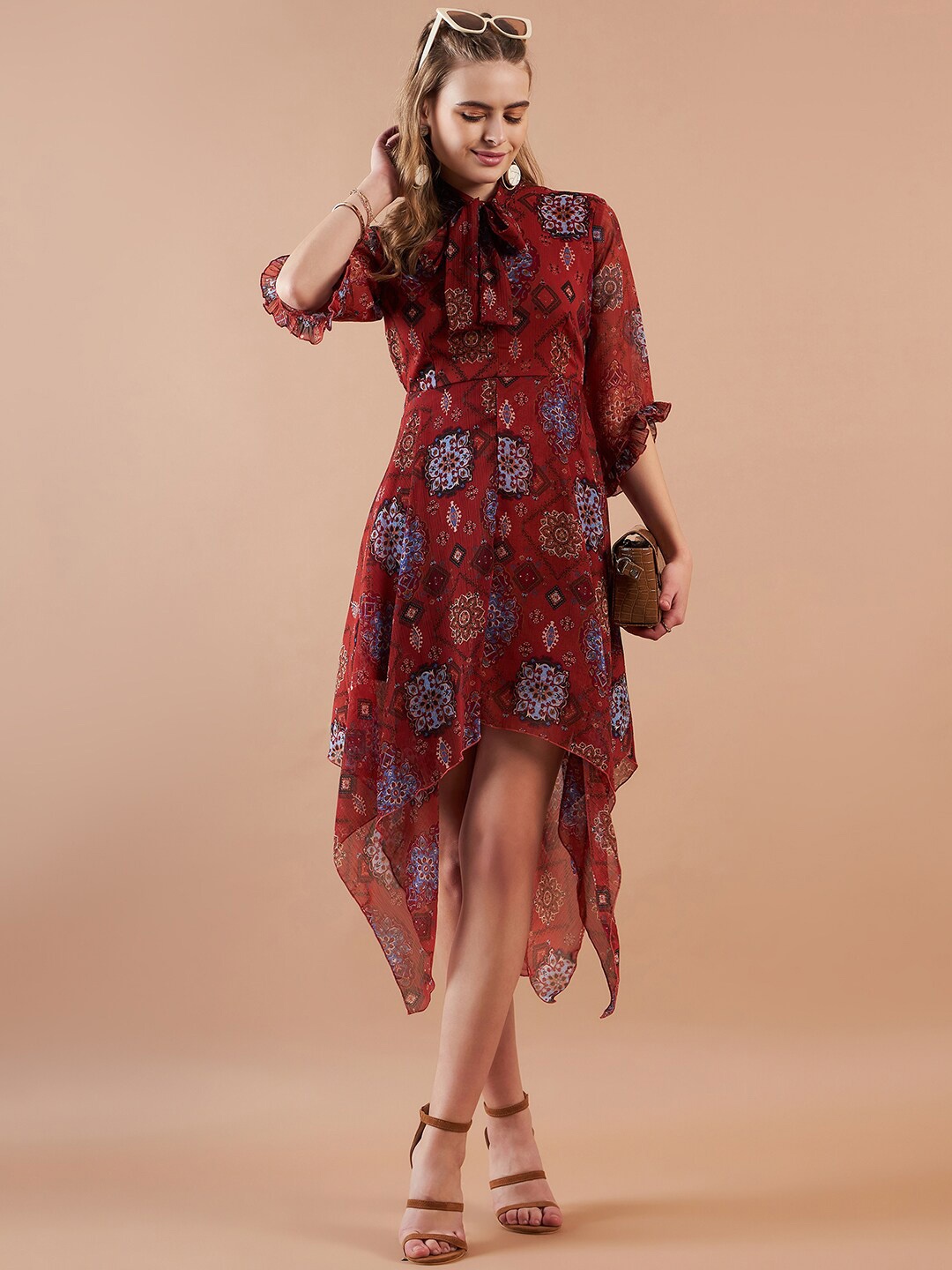 

Freehand by The Indian Garage Co Printed Fit & Flare Midi Dress, Rust