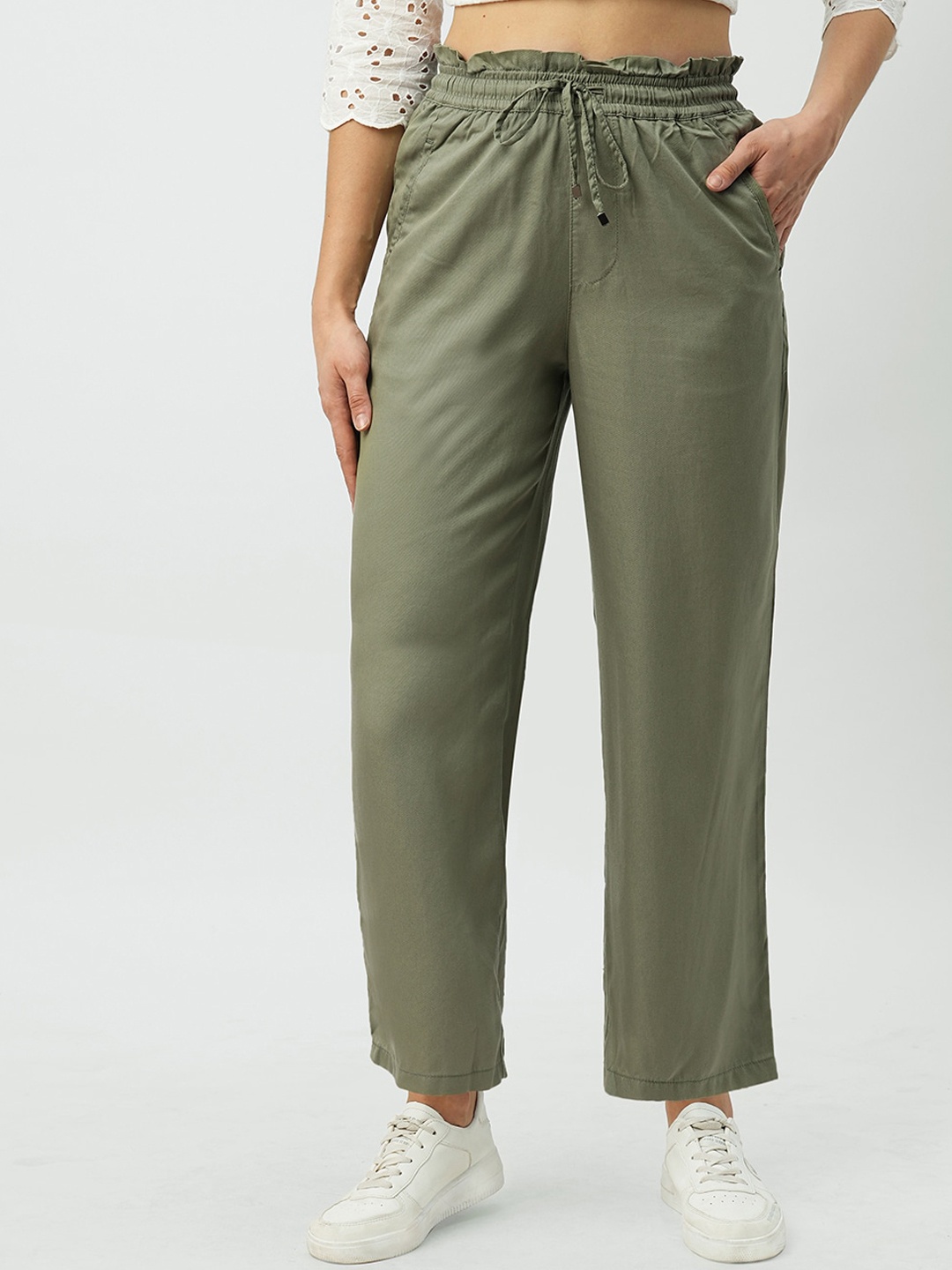 

Kraus Jeans Women Loose Fit High-Rise Trousers, Olive