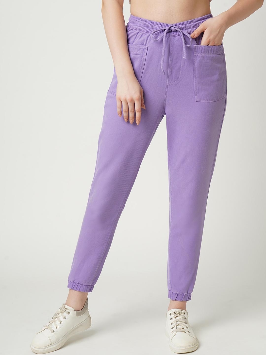 

Kraus Jeans Women Loose Fit High-Rise Joggers Trousers, Purple