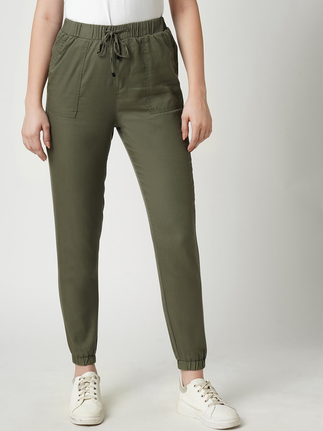 

Kraus Jeans Women Loose Fit High-Rise Joggers Trousers, Olive