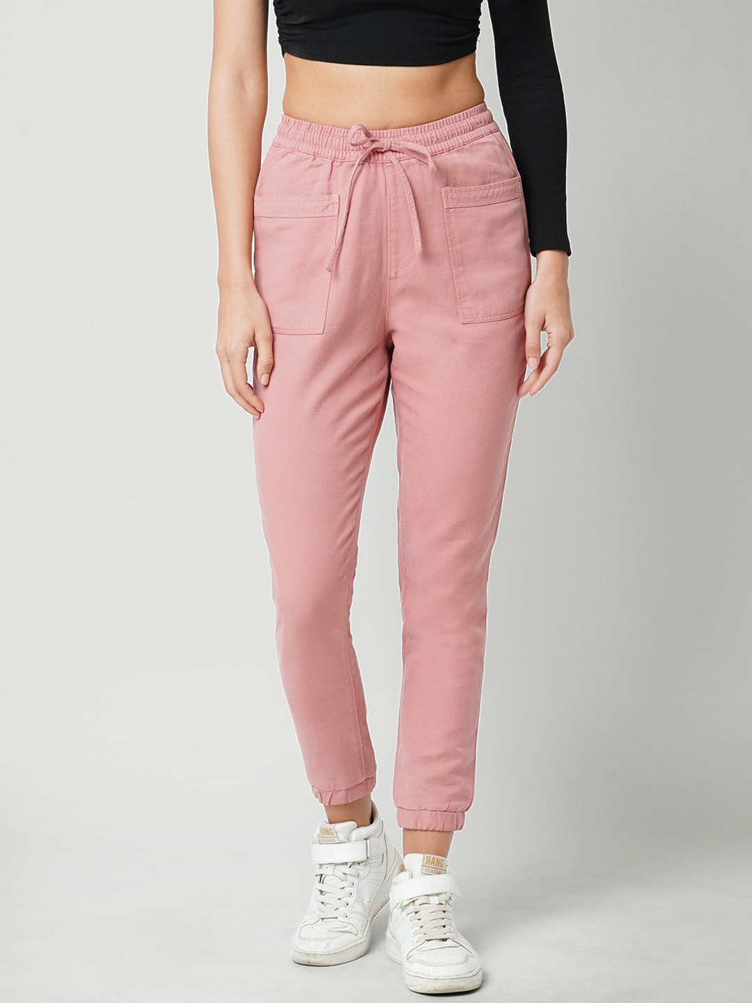 

Kraus Jeans Women Loose Fit High-Rise Joggers Trousers, Pink