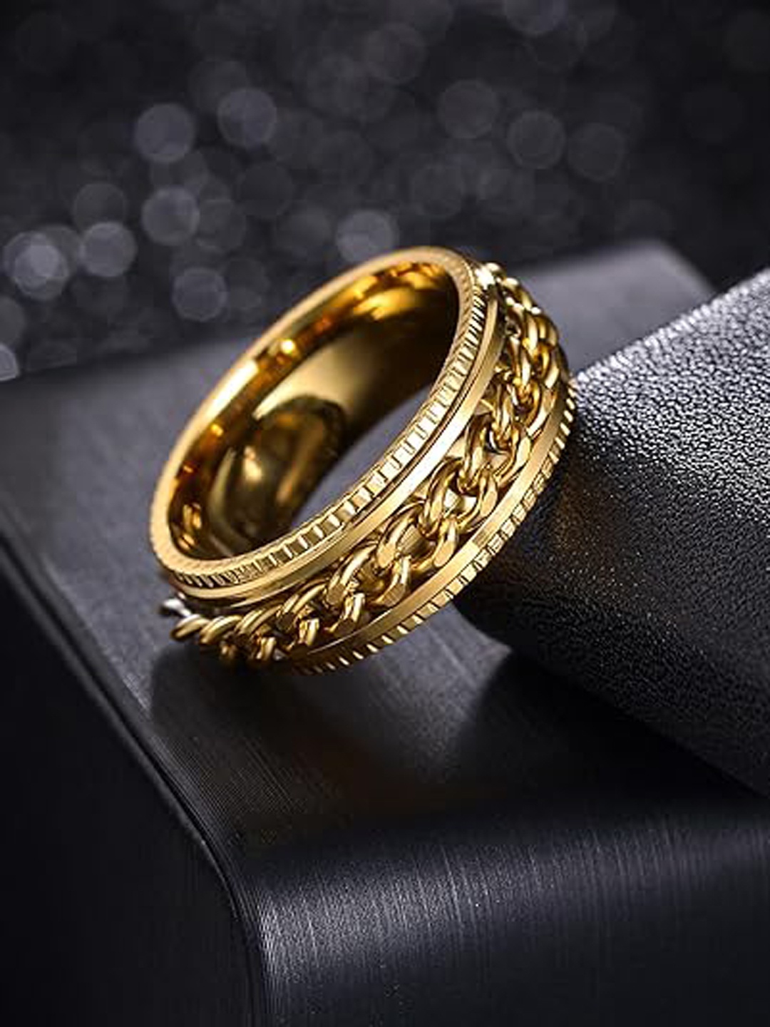 

MEENAZ Men Stainless Steel Gold Plated Chain Ring