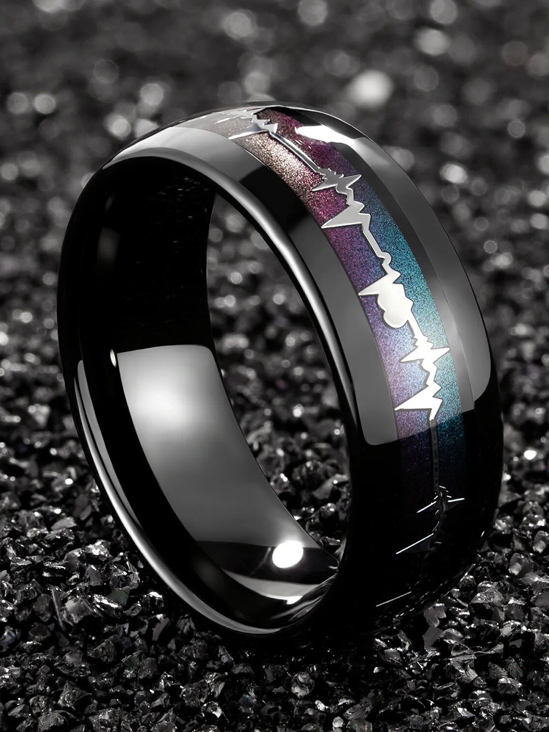 

MEENAZ Men Stainless Steel Heart Detail Finger Ring, Black