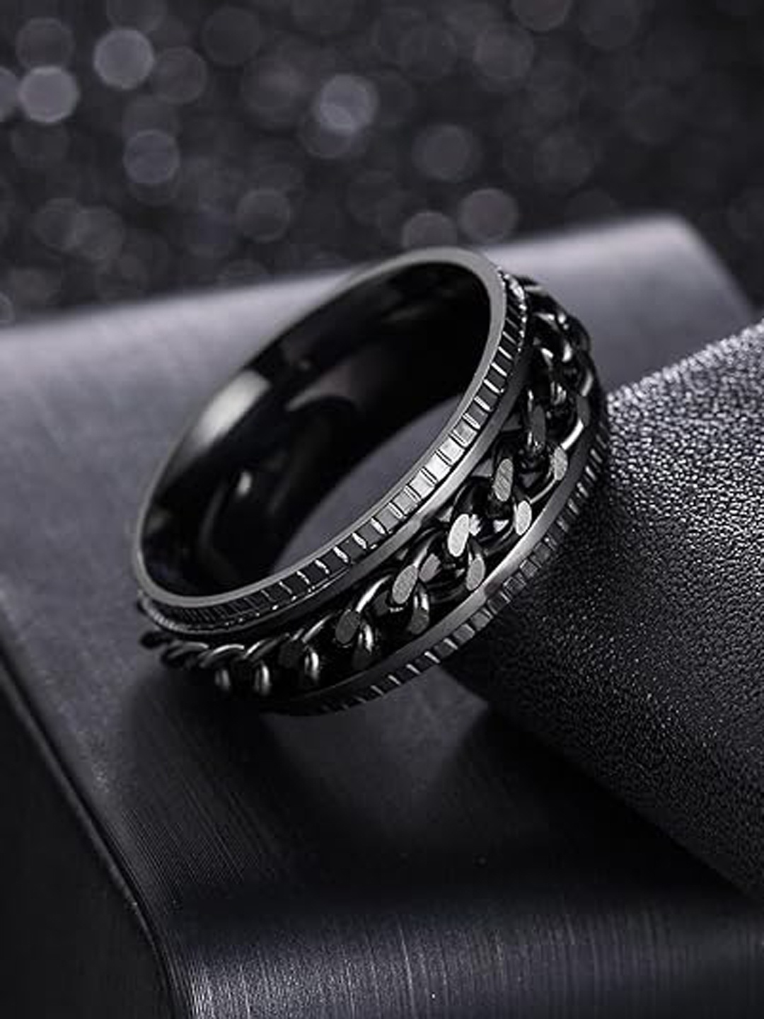 

MEENAZ Men Silver Plated Double Band Ring, Black