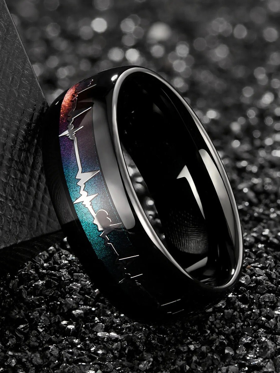 

MEENAZ Men Heart Detail Band Finger Ring, Black