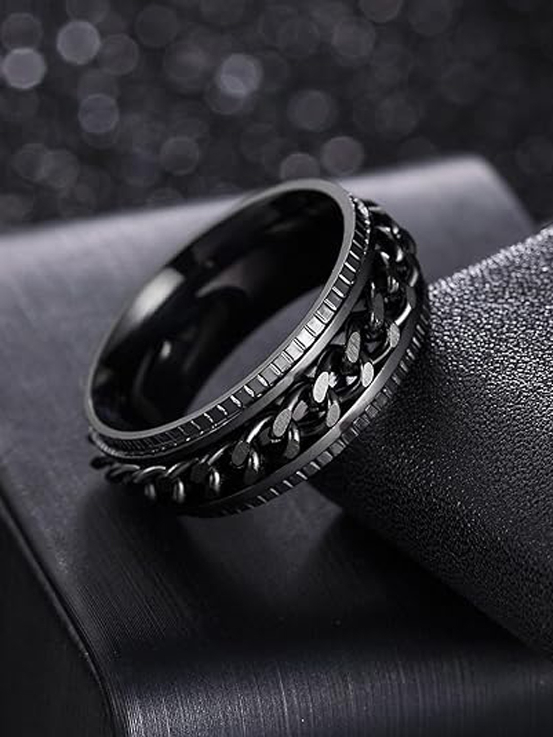 

MEENAZ Men Silver Plated Fingre Ring, Black